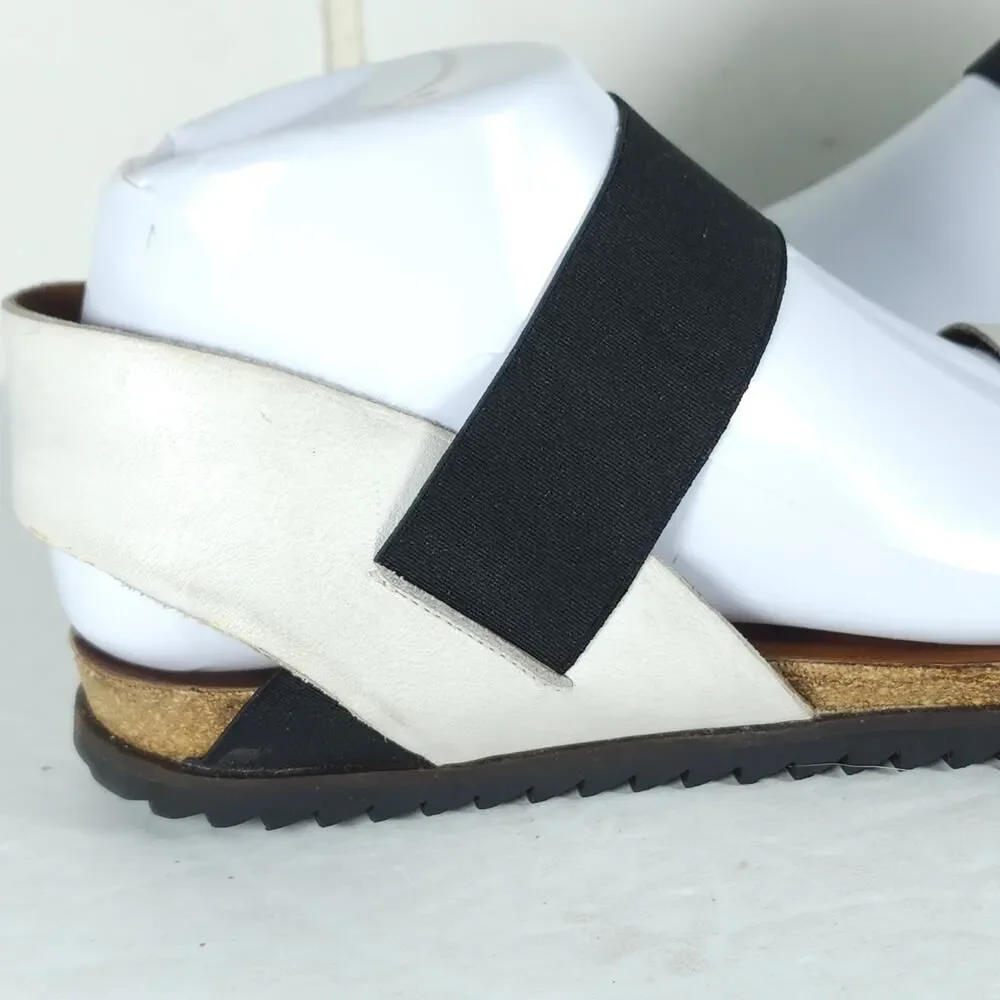 Miz Mooz Women's Astrid EU38 US7,5 Leather Ivory Elastic Strap Slip On Sandals